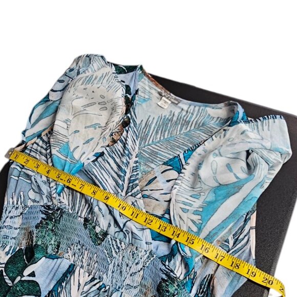 Simply Art Dolcezza Palm Leaf Printed V-Neck Flutter Sleeve Dress, Smocked, L - Picture 6 of 9